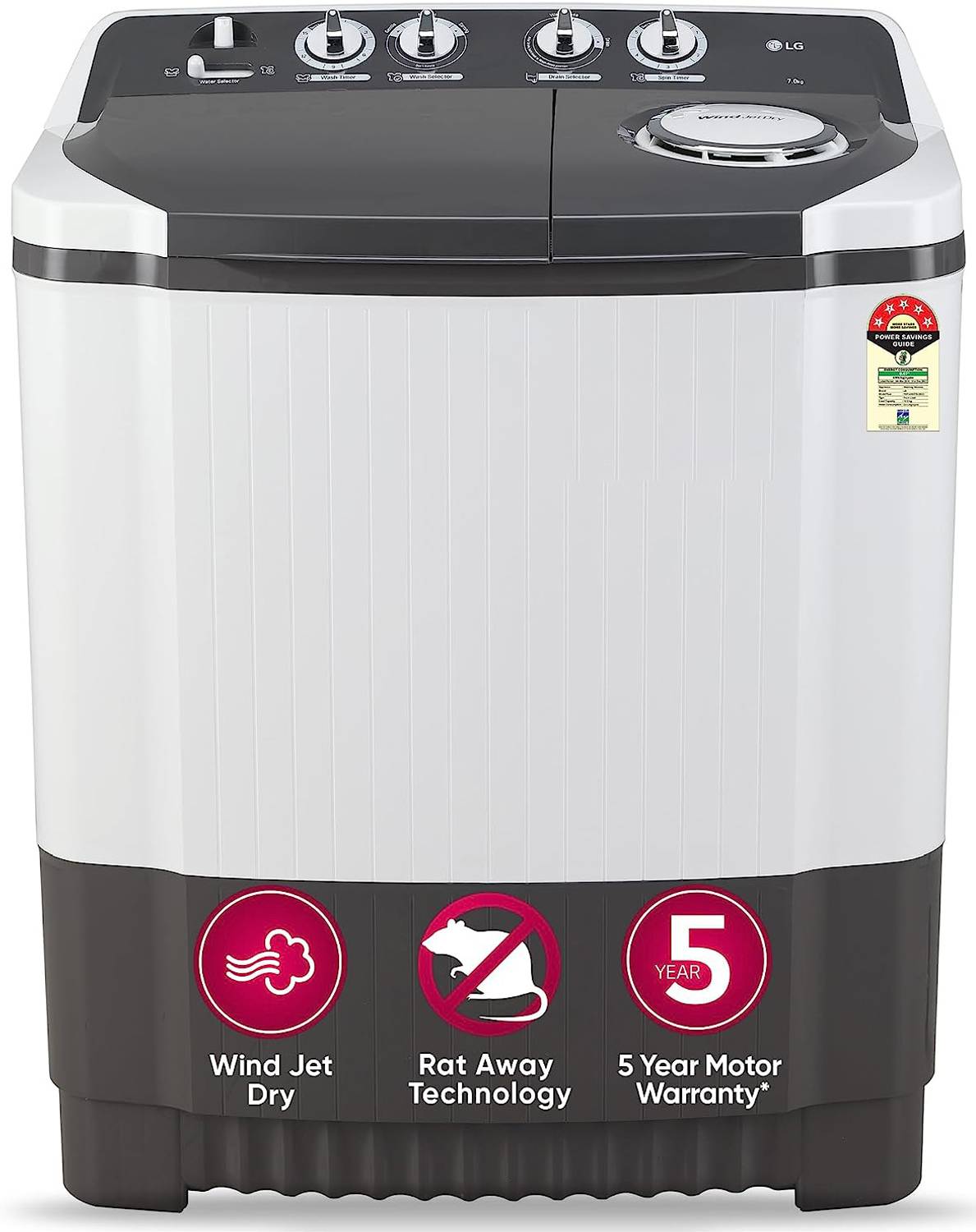 LG 7 kg Semi Auto Top Load Grey Washing Machine