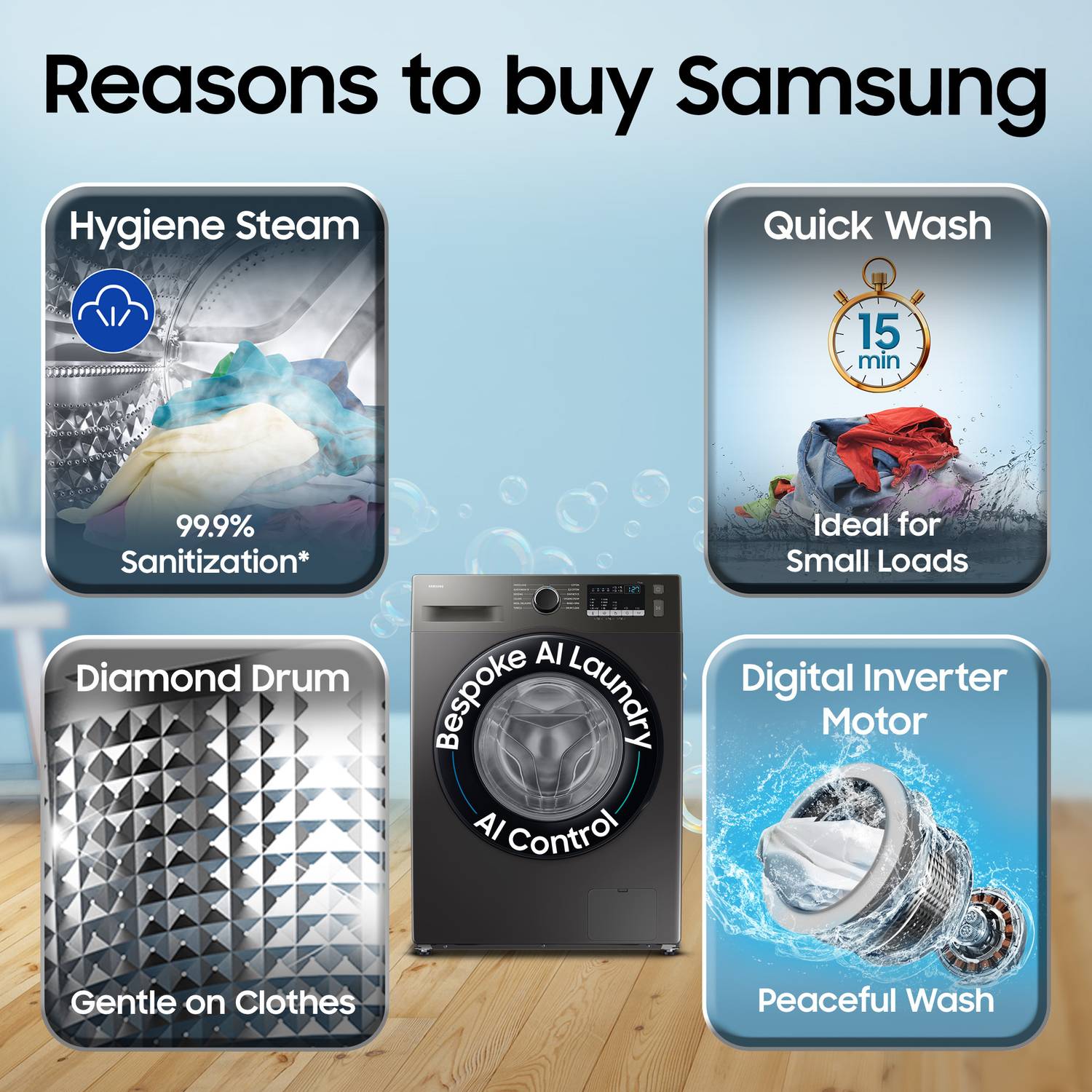 Samsung 7 kg Front Load Washing Machine, Grey - Image 3