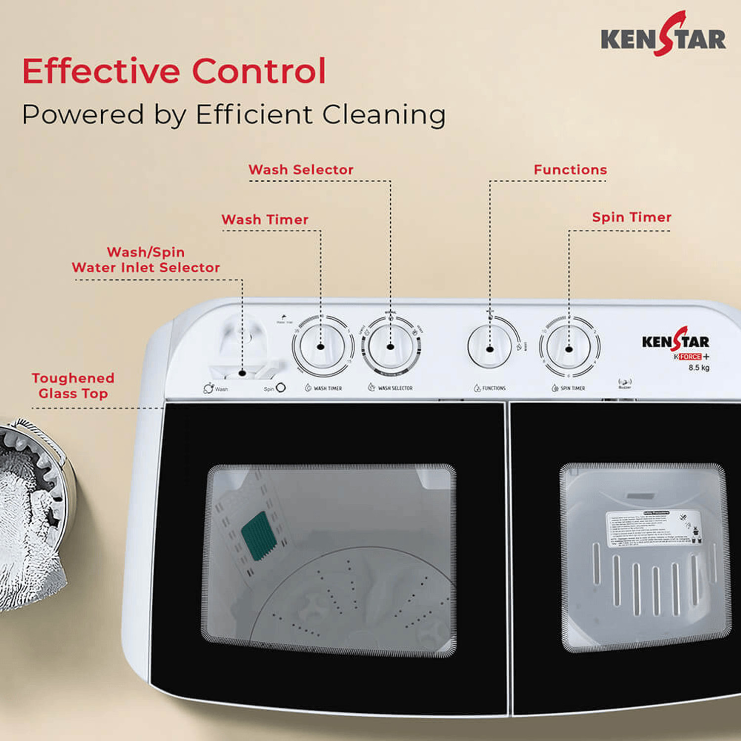 Image of Kenstar 8.5 kg Semi Automatic Top Load Washing Machine Grey, White