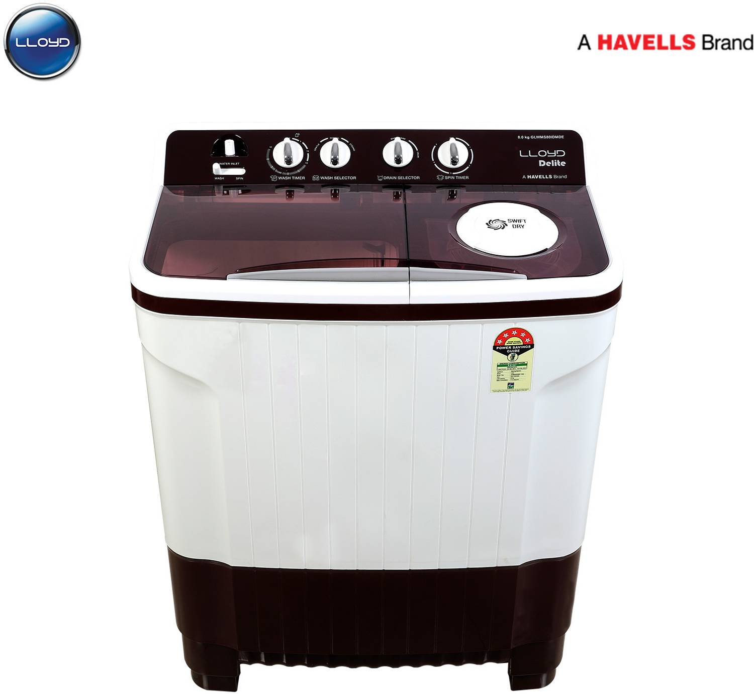 Lloyd by Havells 8 kg |1300 RPM|Soak Function|3 Wash Programs|Swift Dry| Magic Filter Semi Automatic Top Load Washing Machine Maroon, White