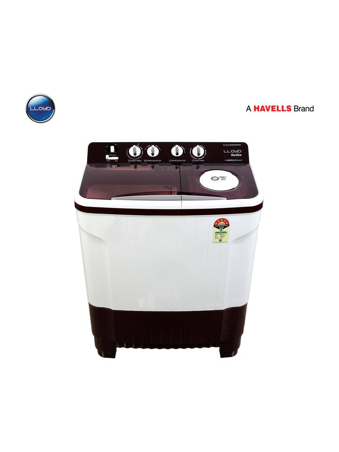 Lloyd by Havells 8 kg |1300 RPM|Soak Function|3 Wash Programs|Swift Dry| Magic Filter Semi Automatic Top Load Washing Machine Maroon, White