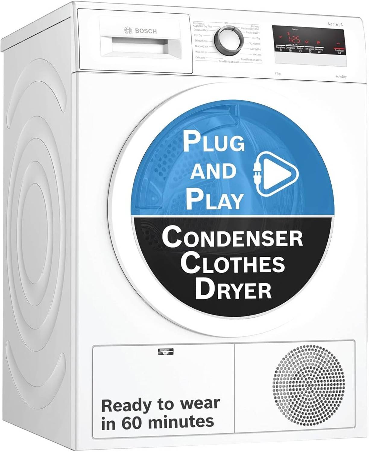 BOSCH 7 kg with 99.9% Dry Clothes Dryer with In-built Heater Whit