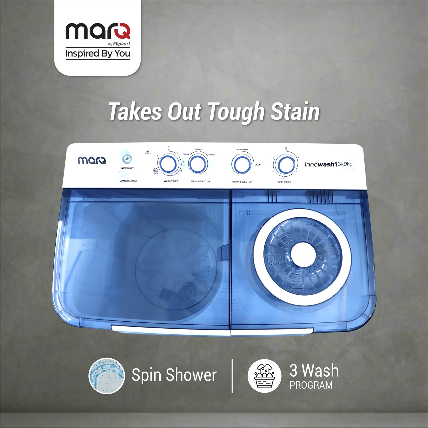 Image of MarQ by Flipkart 14 kg Semi Automatic Top Load Washing Machine Blue