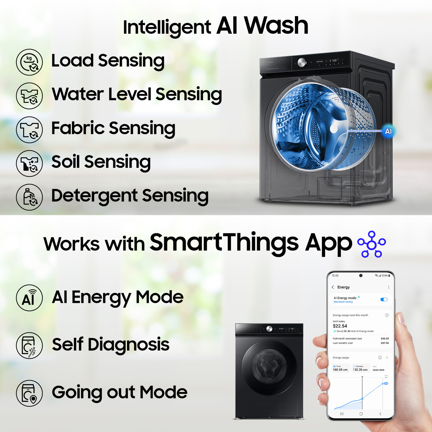 Image of Samsung 12 kg Fully Automatic Front Load Washing Machine with In-built Heater Black, Blue