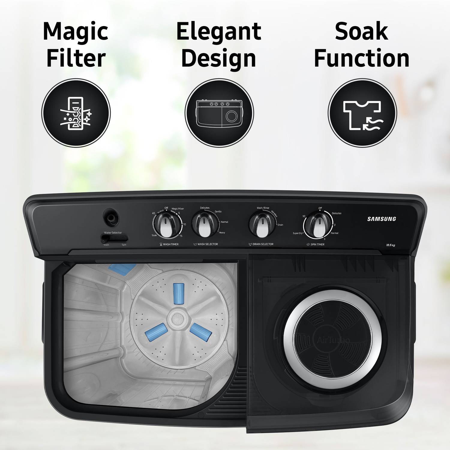 Samsung 10.5 kg Semi Automatic Top Load Washing Machine Black - Image 4