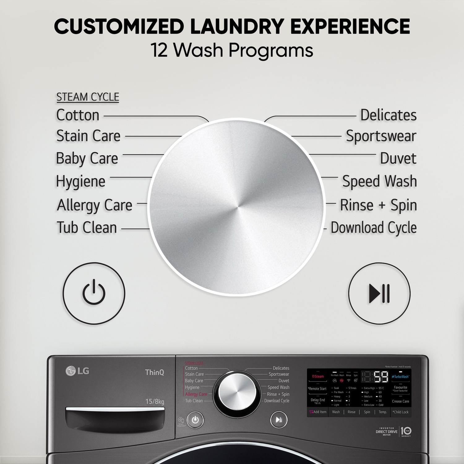 Image of LG 15 /8 kg Washer with Dryer Fully Automatic Front Load Washer Dryer with AI Direct Drive Technology, Wi-Fi Enabled, Allergy Removal with Steam & Turbo Wash Ready to Wear Clothes with In-built Heater Black