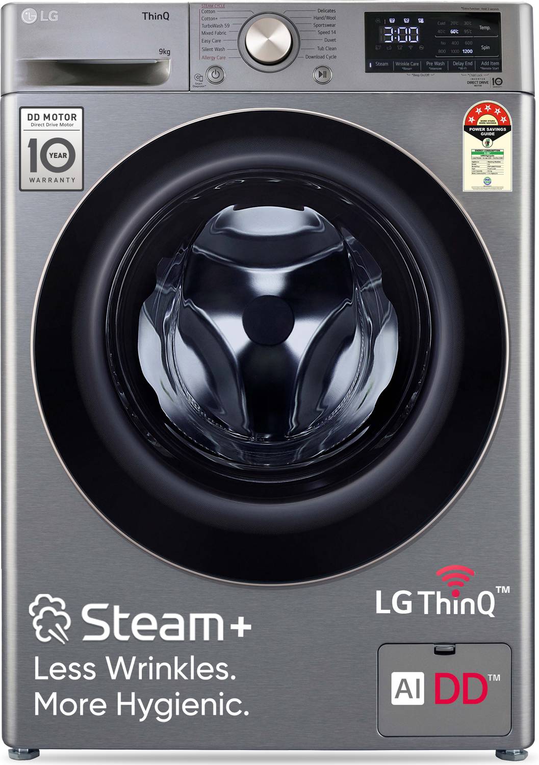 LG 9 kg 5 Star, AI Direct Drive Technology, Wi-Fi Enabled, Steam+