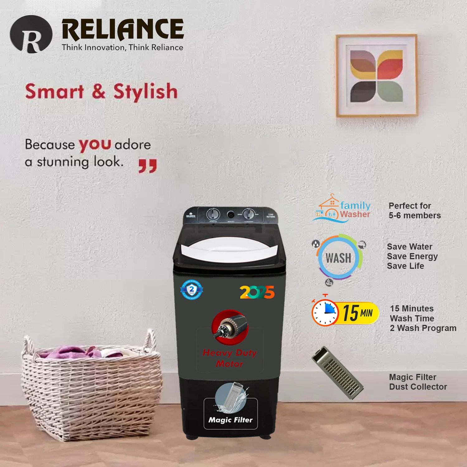 Image of Reliance 7.5 kg Washer only Grey, Black
