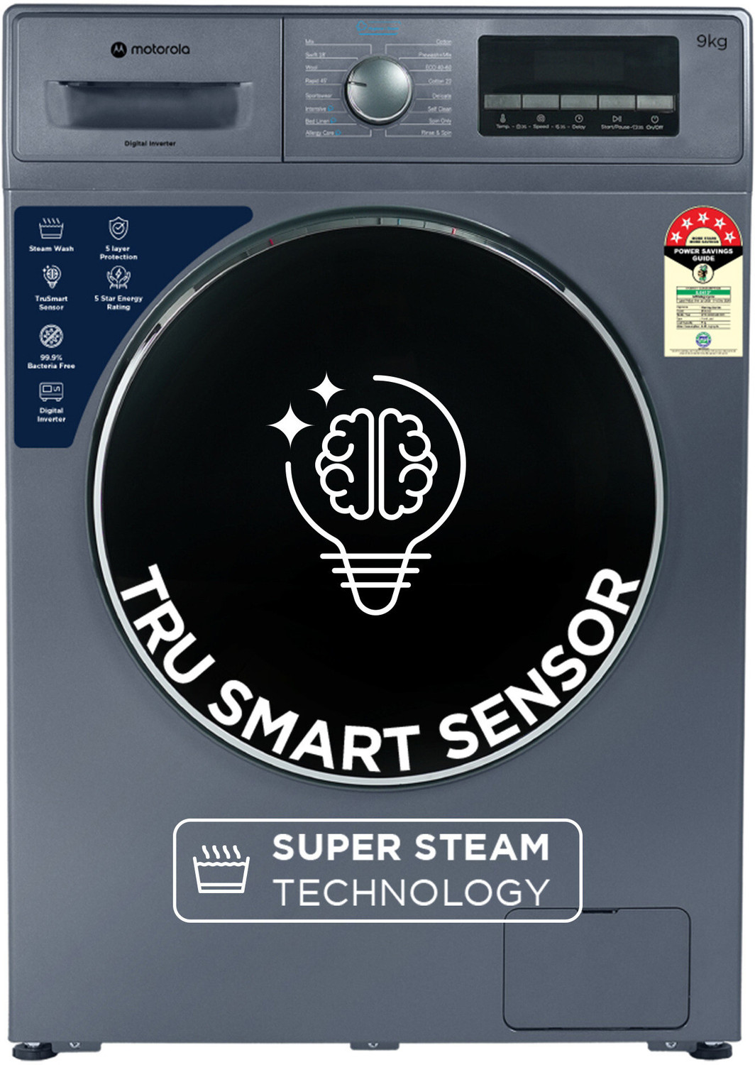 Image of MOTOROLA 9 kg Super Steam Technology Fully Automatic Front Load Washing Machine with In-built Heater Blue