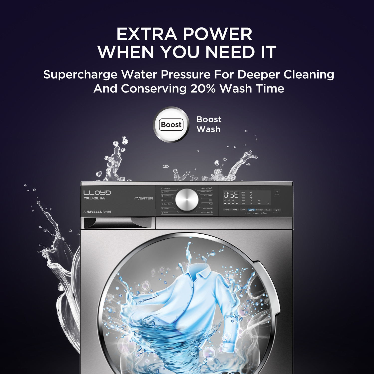 Image of Lloyd 7 kg Fully Automatic Front Load Washing Machine with In-built Heater Black