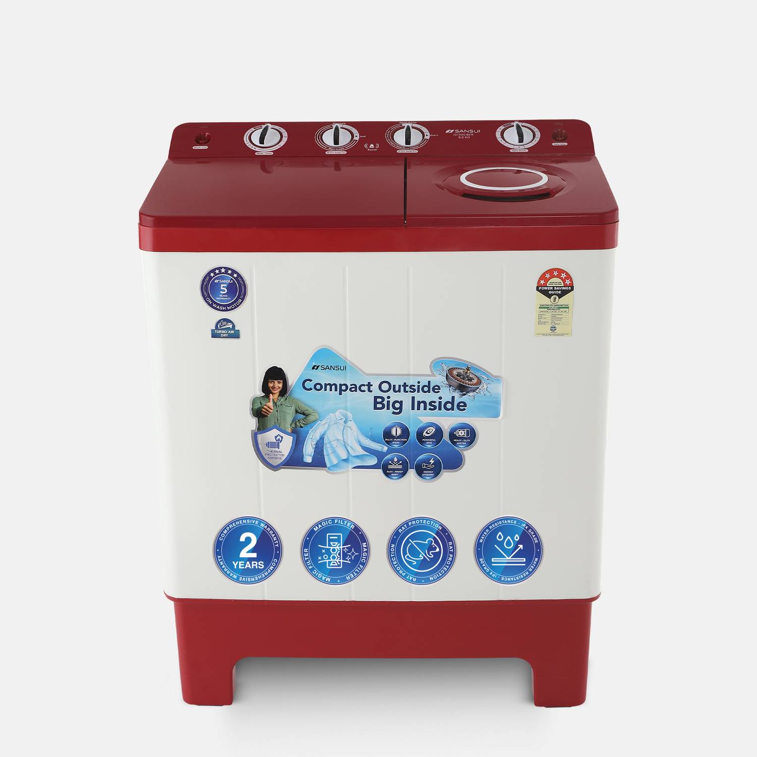 Sansui 9 kg Semi Automatic Top Load Red (JSC90S-BFR)