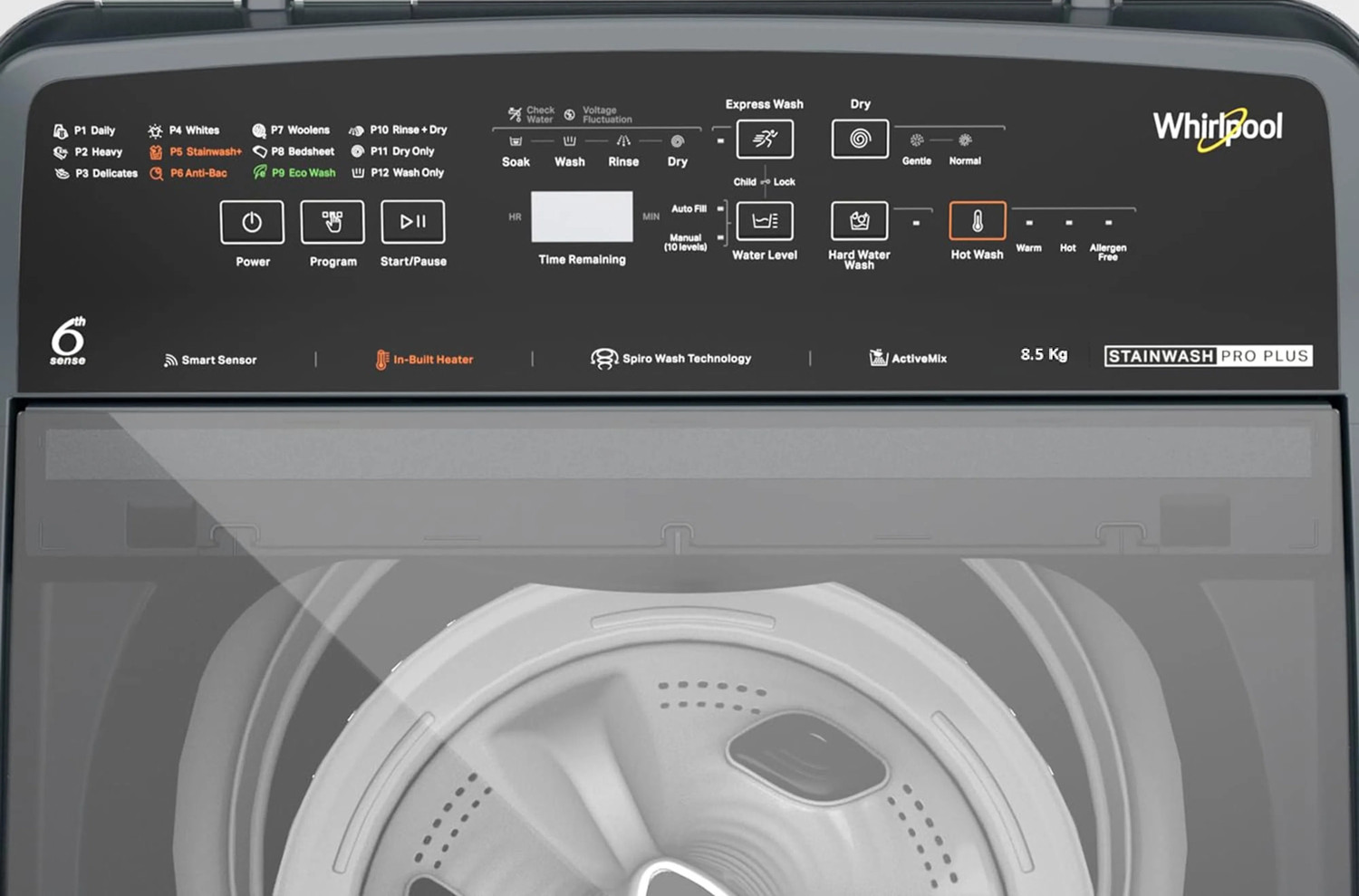 Image of Whirlpool 8.5 kg Fully Automatic Top Load Washing Machine with In-built Heater Grey