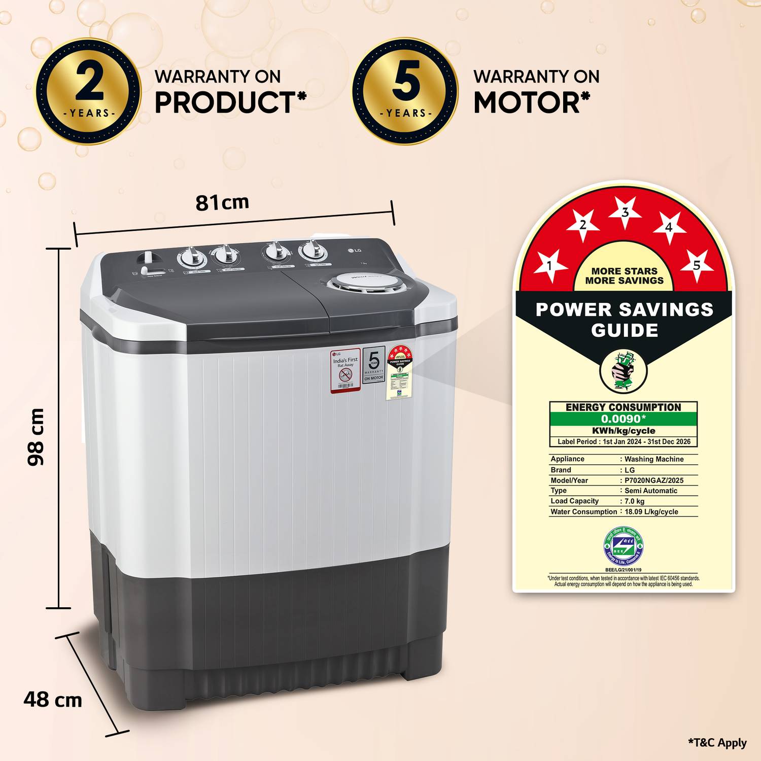 LG 7 kg Semi Automatic Top Load Grey Washing Machine - Image 4