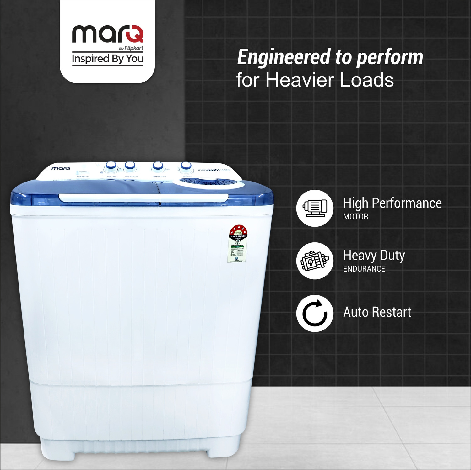 Image of MarQ by Flipkart 14 kg Semi Automatic Top Load Washing Machine Blue