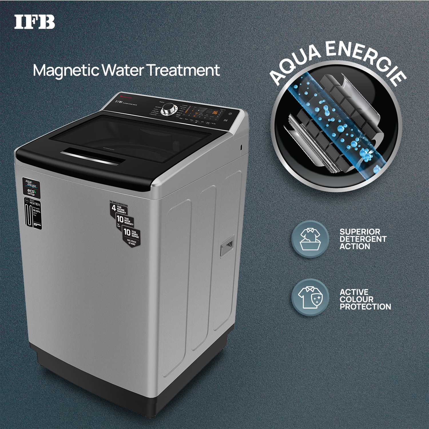 Image of IFB 9 kg Aqua Conserve Power Dual Steam, Fully Automatic Top Load Washing Machine with In-built Heater Silver