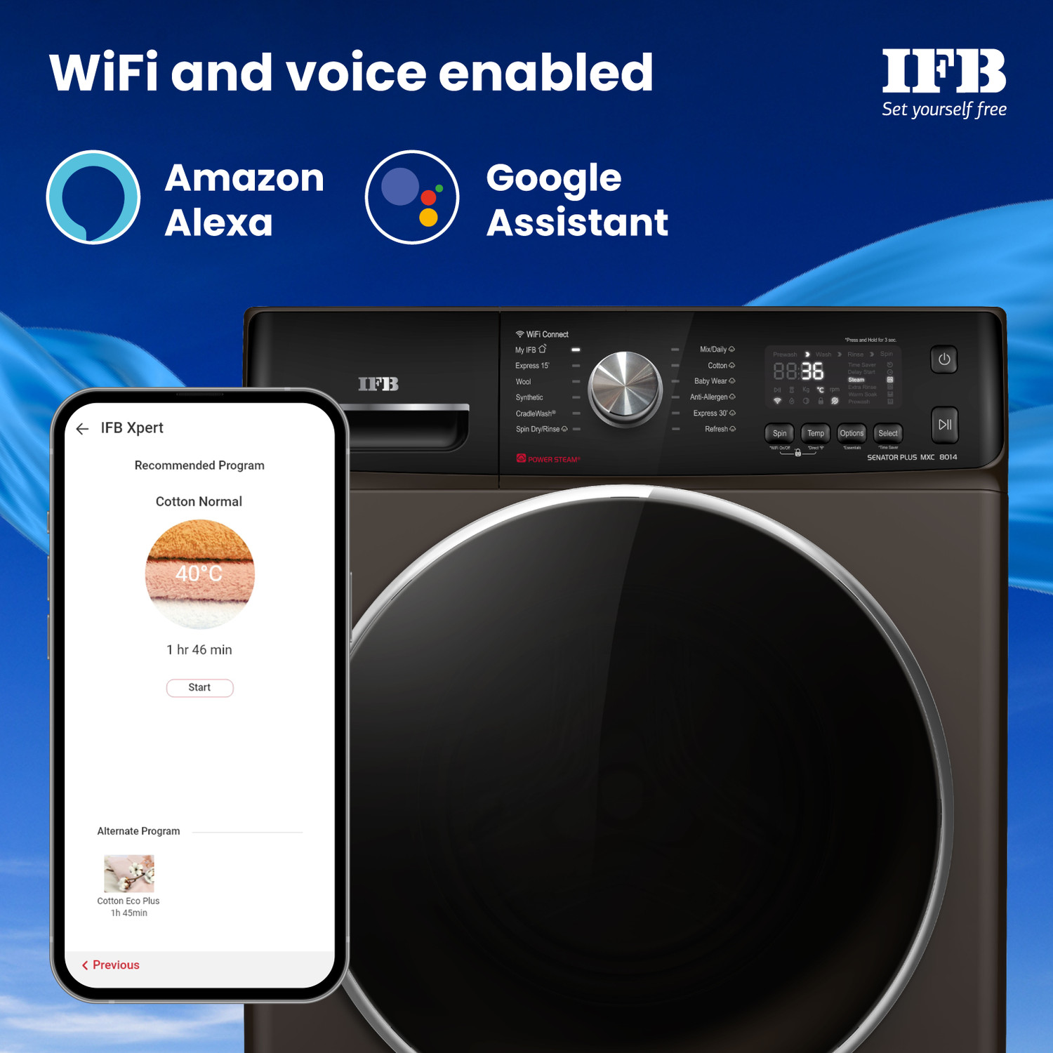 Image of IFB 8 kg 5 Star 9 Swirl AI Powered with Wi-Fi Enabled�� with 2x Power Steam Fully Automatic Front Load Washing Machine with In-built Heater Brown