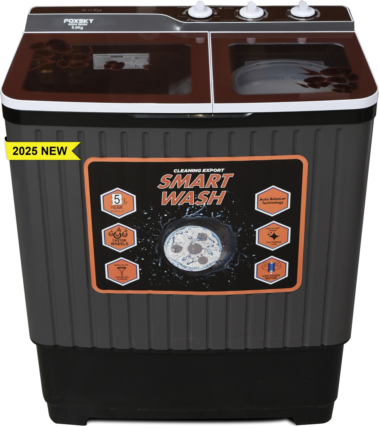 Image of FOXSKY 8 kg Semi Automatic Top Load Washing Machine Grey