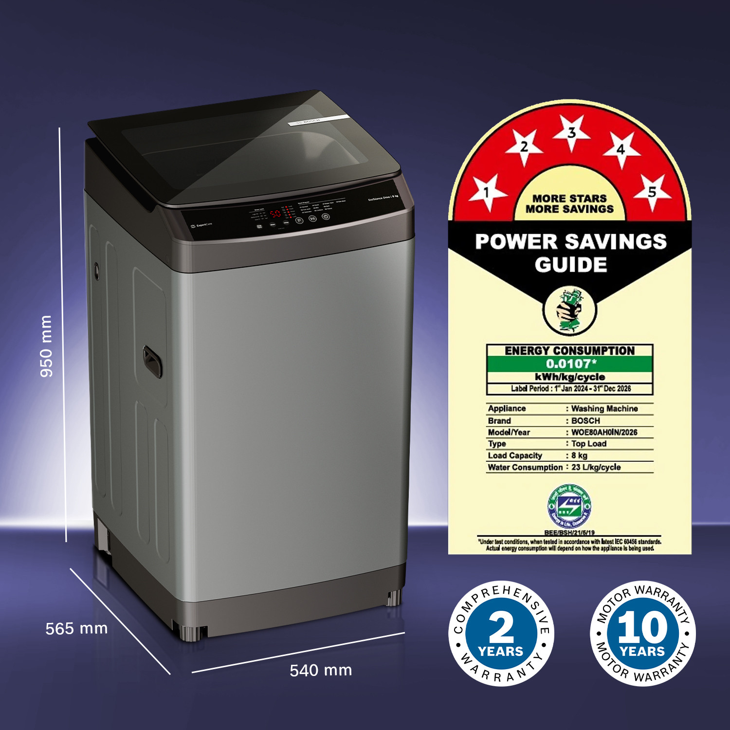 Image of BOSCH 8 kg Fully Automatic Top Load Washing Machine Grey