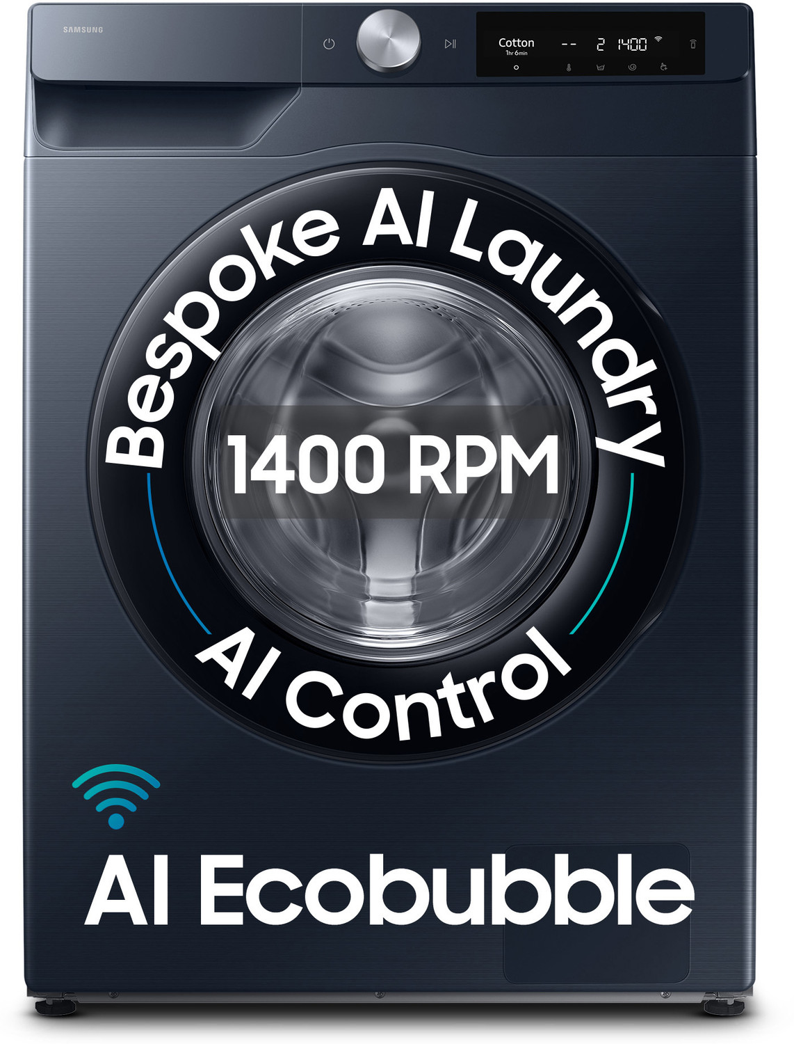 Image of Samsung 9 kg 5 Star, AI Control, AI Ecobubble, Super Speed, Wi-Fi, Hygiene Steam, Digital Inverter Motor Fully Automatic Front Load Washing Machine with In-built Heater Blue