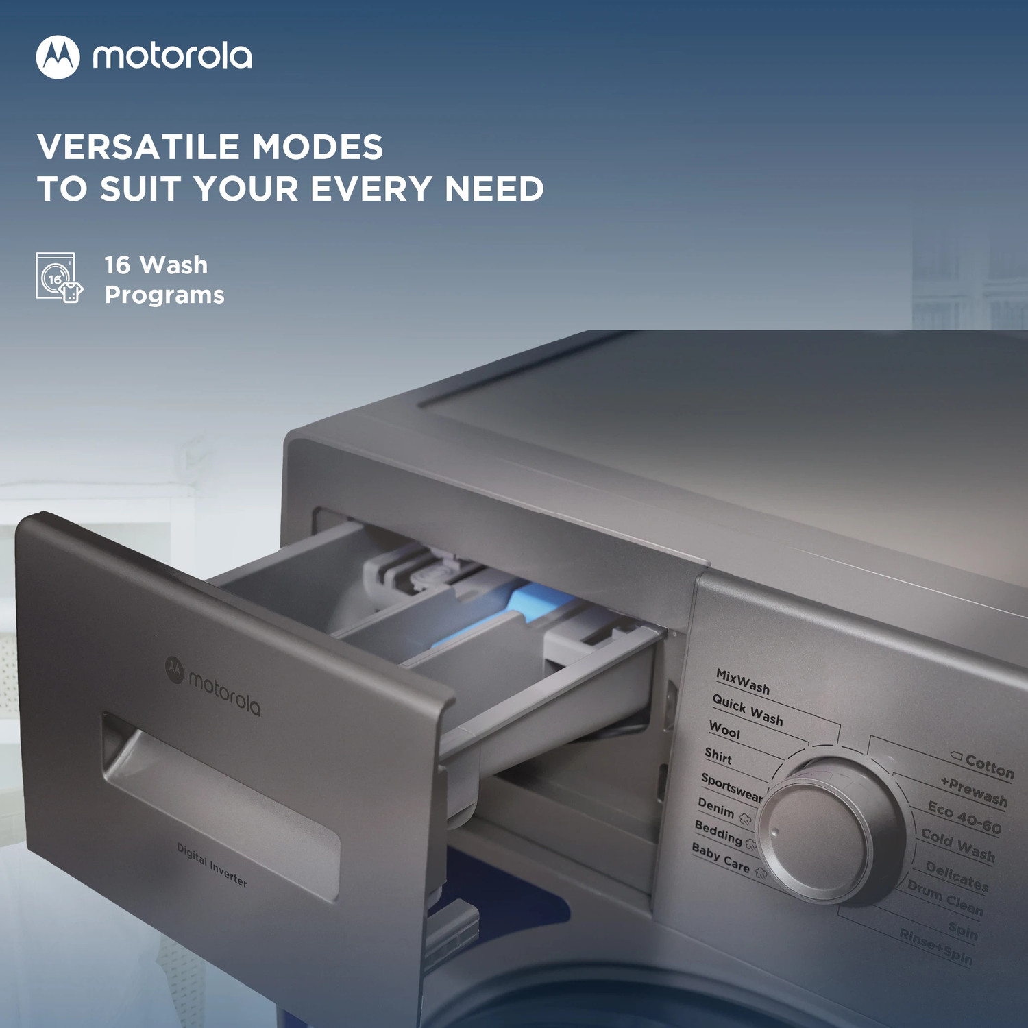 Image of MOTOROLA 10.5 kg Fully Automatic Front Load Washing Machine with In-built Heater Grey