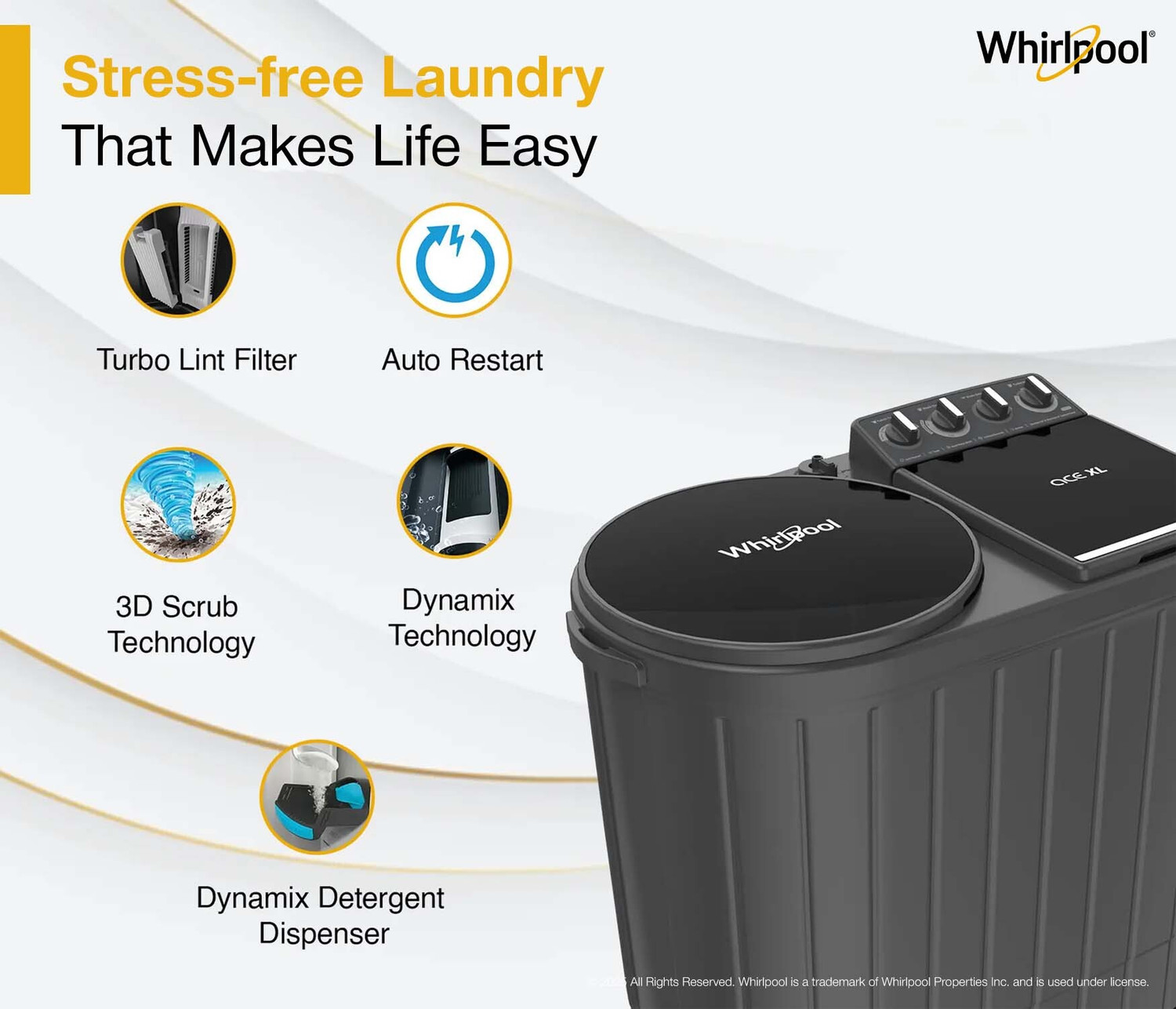 Image of Whirlpool 10 kg Ace XL Semi Automatic Top Load Washing Machine Grey