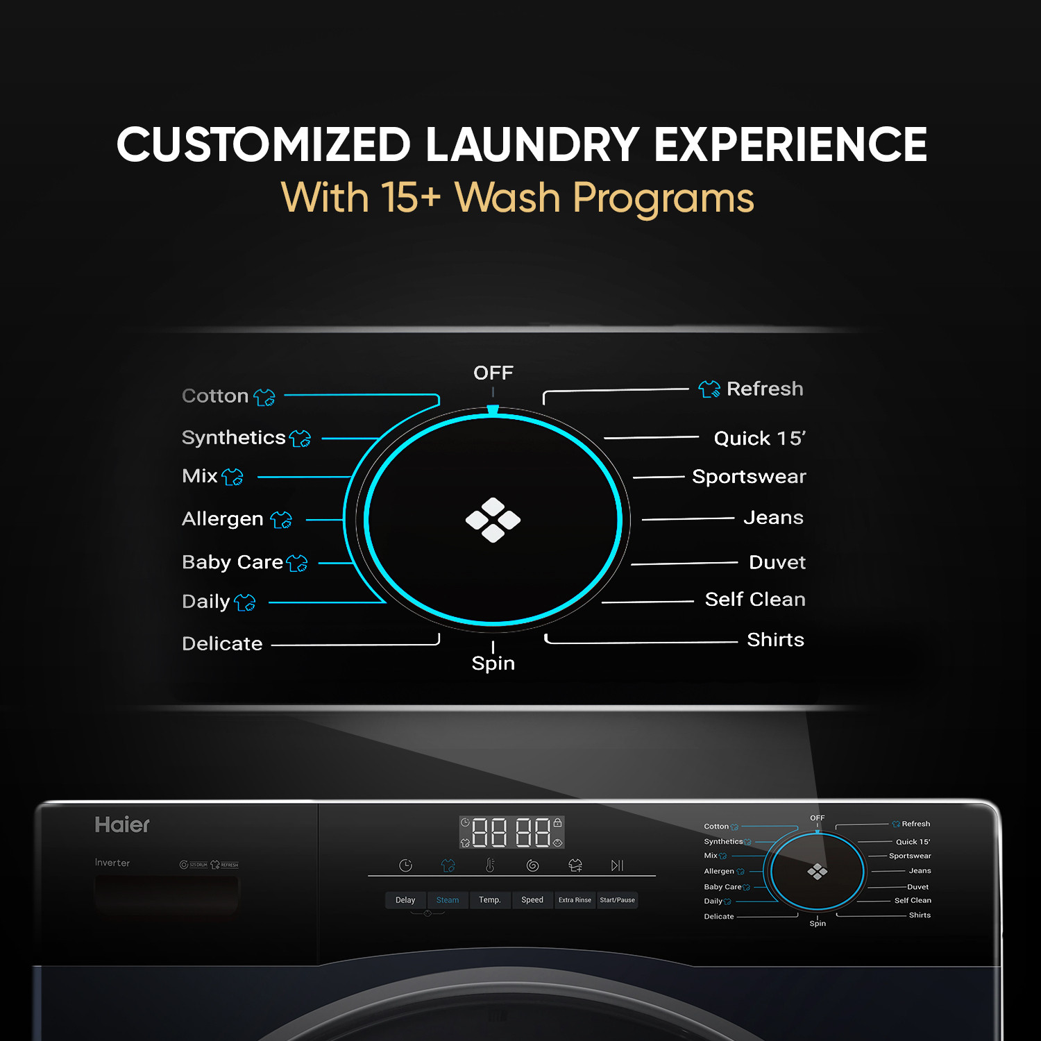 Image of Haier 7 kg Fully Automatic Front Load Washing Machine with In-built Heater Black, Blue