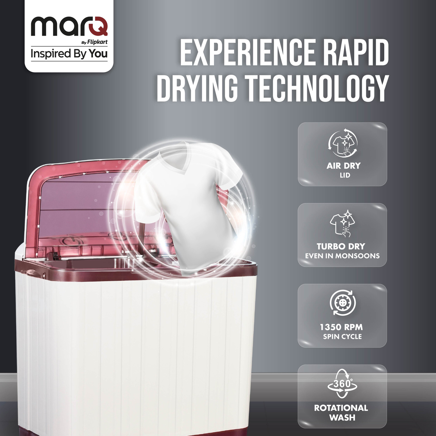 Image of MarQ by Flipkart 7.5 kg 5 Star Rating Innowash Range Semi Automatic Top Load Washing Machine Maroon, White