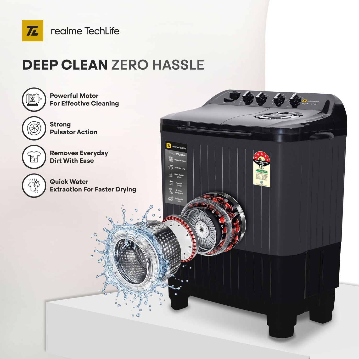 Image of realme TechLife 9 kg Semi Automatic Top Load Washing Machine Black, Grey