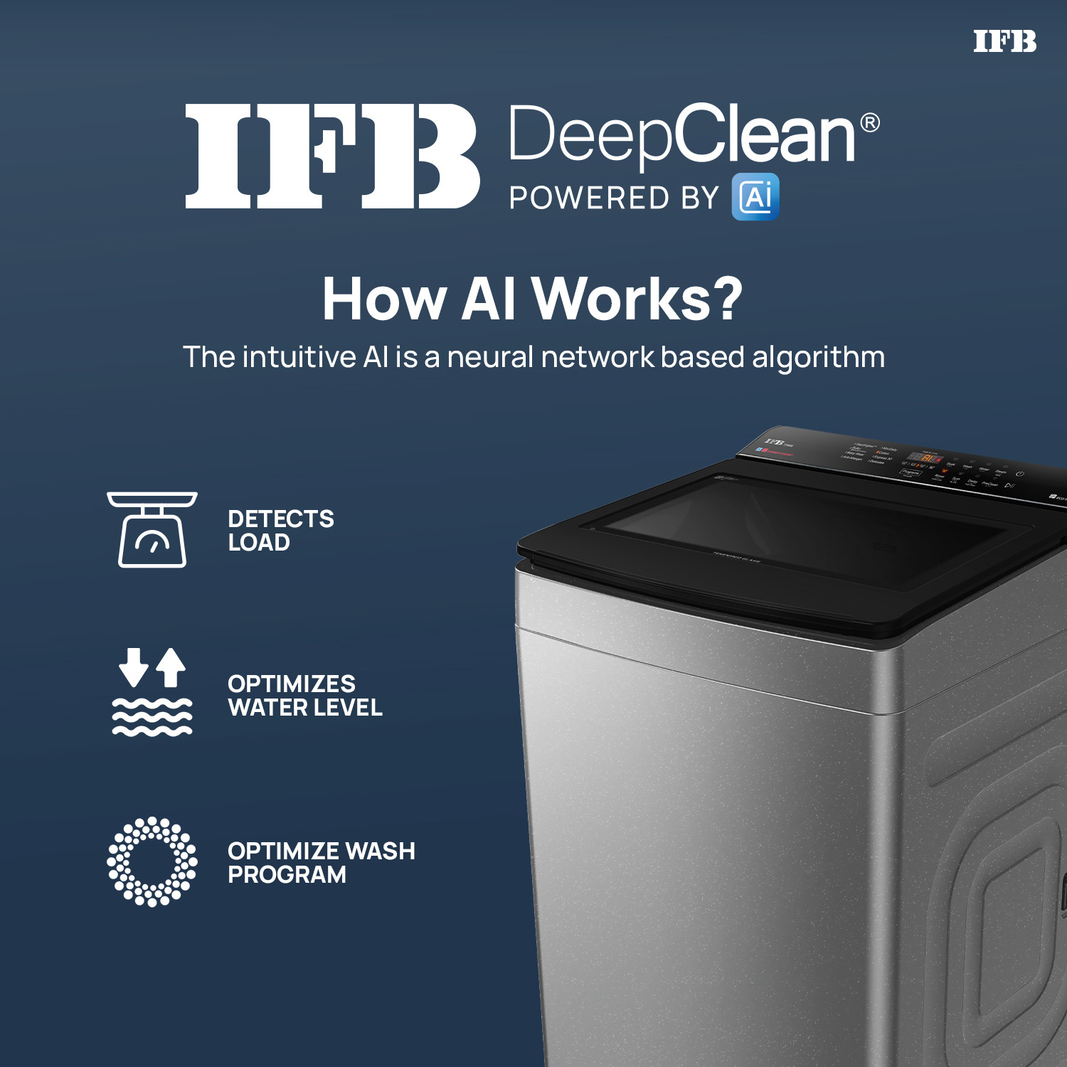 Image of IFB 7.5 kg 5 Star AI Powered Deepclean Technology with Eco Inverter, Power Steam, Inbuilt Heater, Activmix Fully Automatic Top Load Washing Machine with In-built Heater Silver