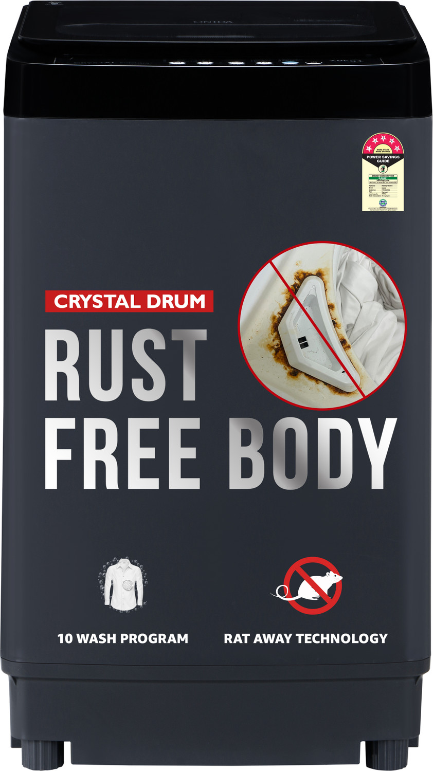 Image of ONIDA 7 kg 5 Star 10 Wash Programs, Stainless Steel Drum Fully Automatic Top Load Washing Machine Grey