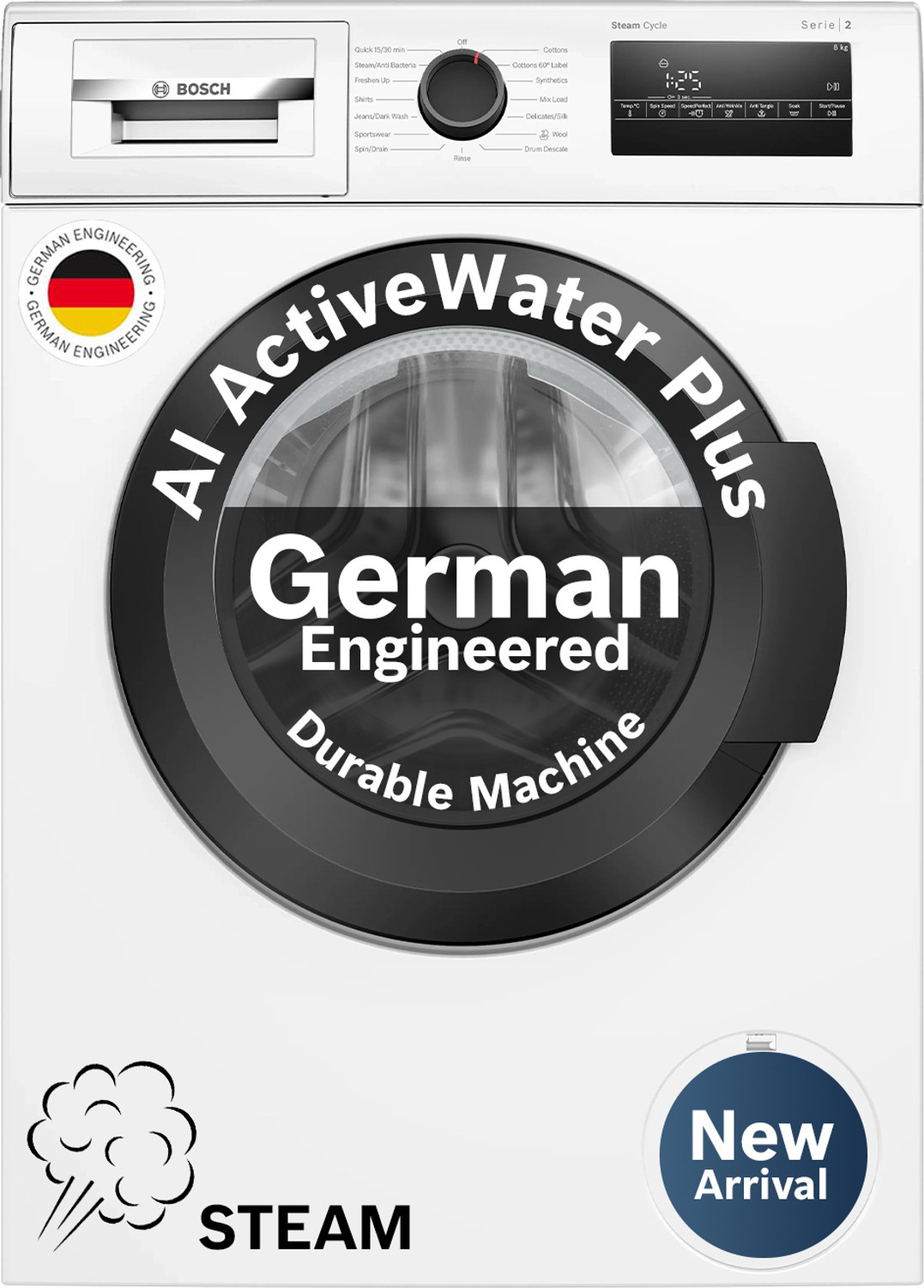 Image of BOSCH 8 kg Fully Automatic Front Load Washing Machine with In-built Heater White
