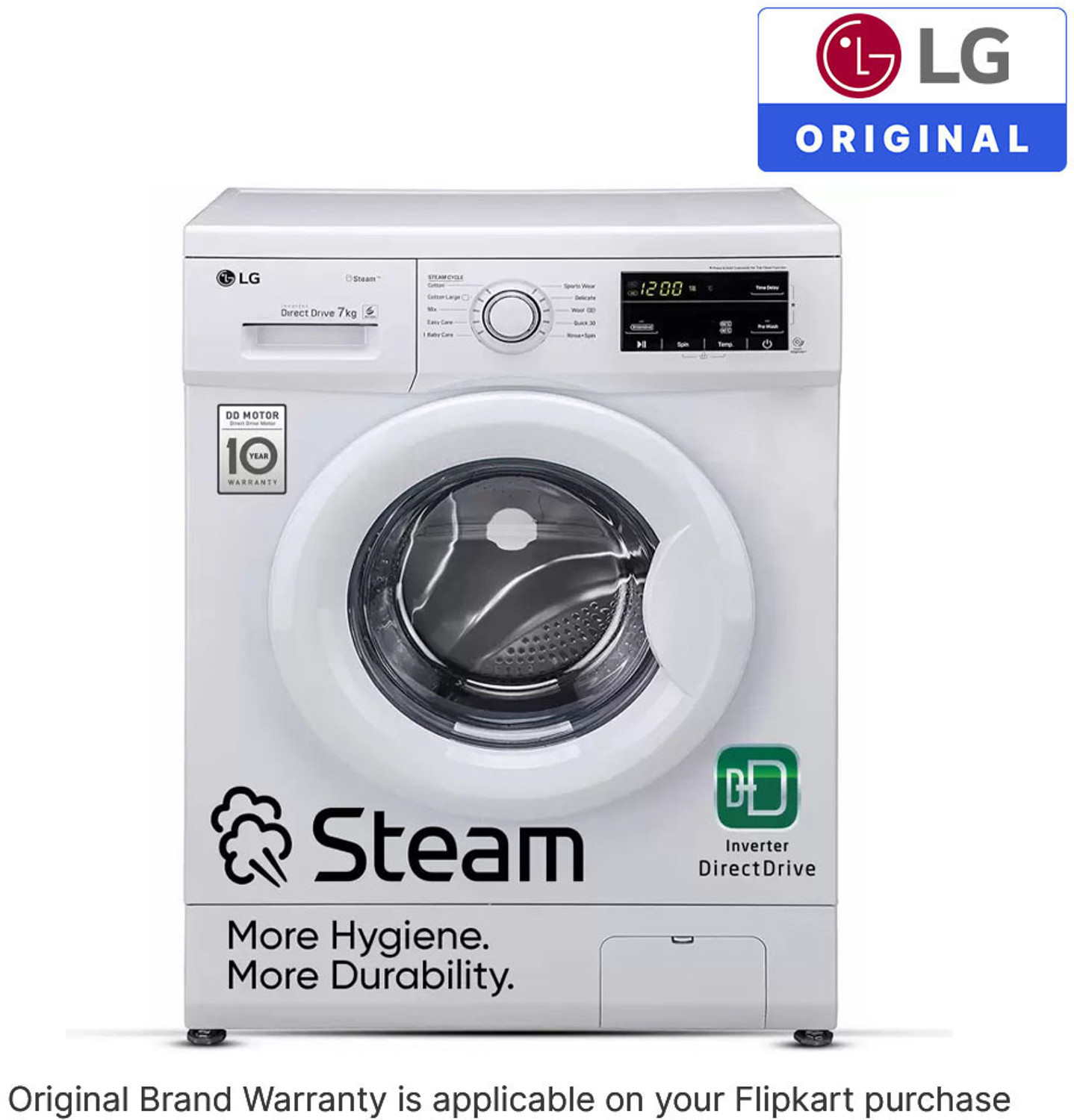 Image of LG 7 kg 5 Star with Steam, Inverter Direct Drive Technology, 6 Motion Direct Drive, Touch Panel and 1200 RPM Fully Automatic Front Load Washing Machine with In-built Heater White