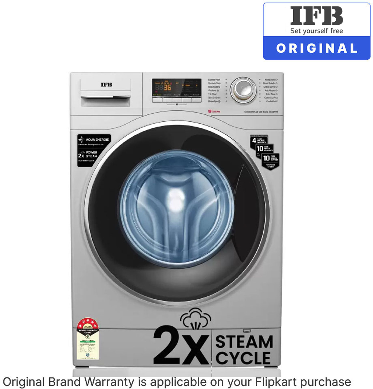 Image of IFB 8 kg Powered by AI, 5 Star,� with 2x Steam Cycle Fully Automatic Front Load Washing Machine with In-built Heater Silver