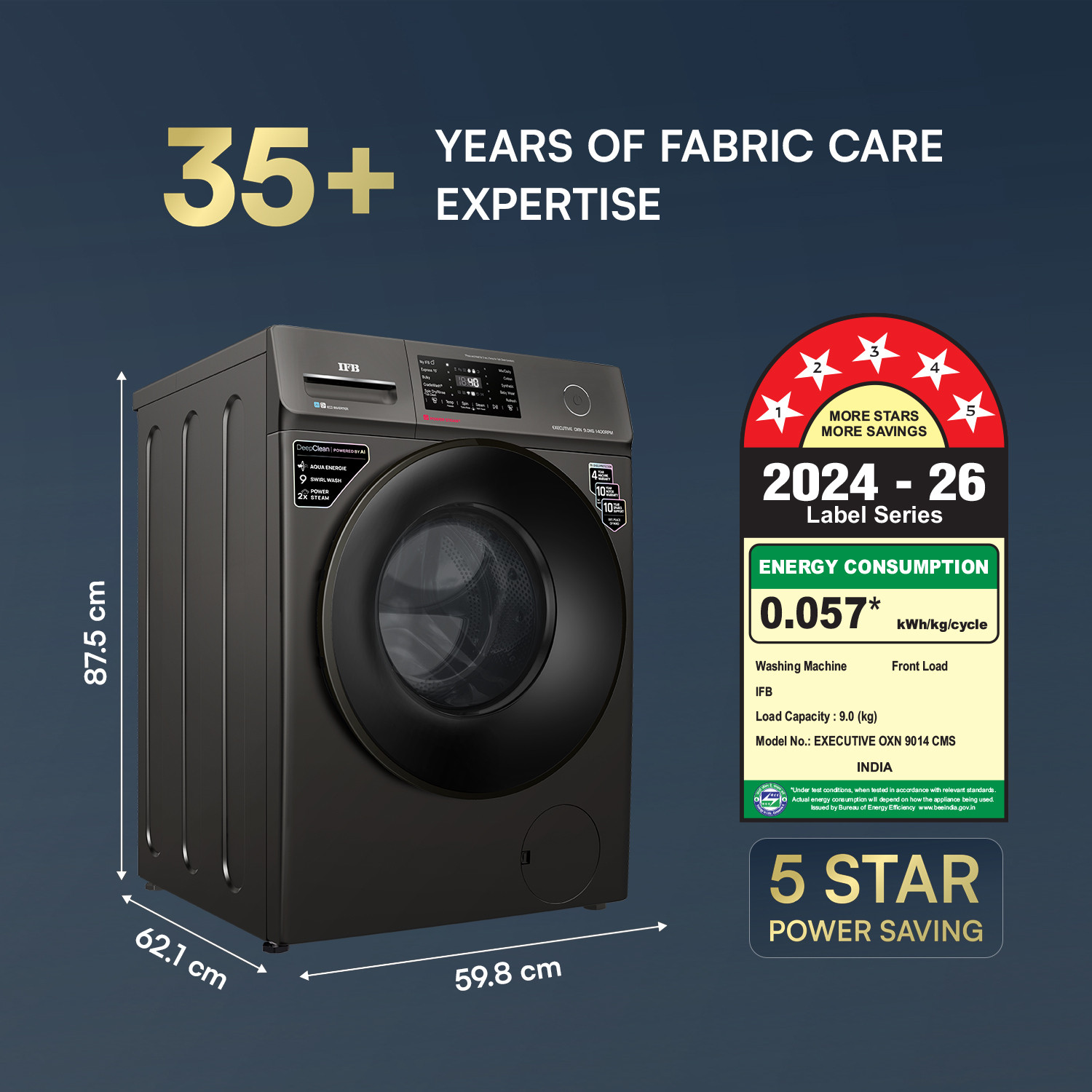 Image of IFB 9 kg with 9 Swirl Wash, 2x Power Steam, 30 Min Steam Refresh Program, Eco Inverter Motor, WiFi Enabled, DeepClean Powered by Ai Fully Automatic Front Load Washing Machine with In-built Heater Black
