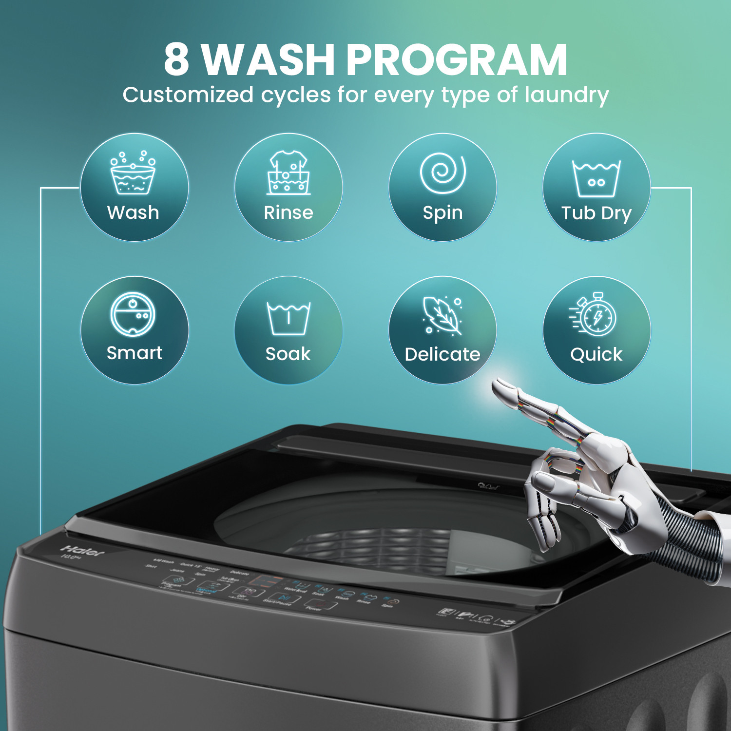 Image of Haier 10 kg Powerful Oceanus Wave Drum, Custom Wash Cycles with 15 Mins Quick Wash, Smart Fuzzy Control, Balance Clean Pulsator, Magic Filter, Castor Wheels Fully Automatic Top Load Washing Machine Black