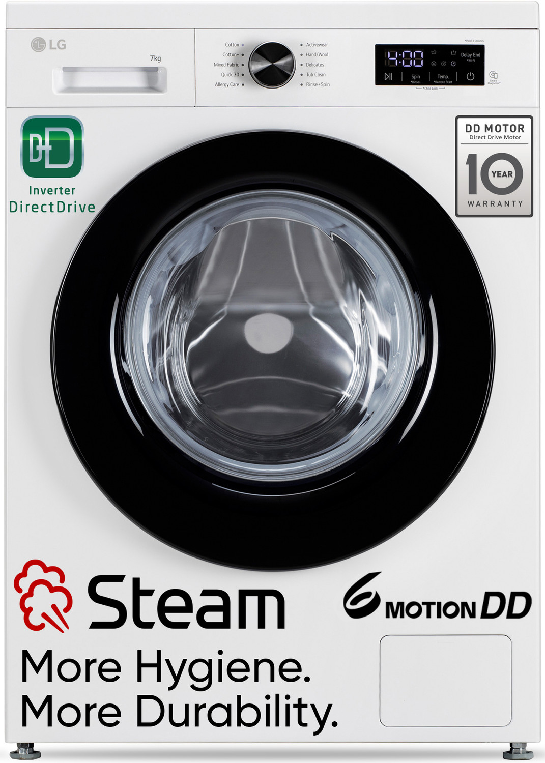 Image of LG 7 kg 5 Star, Allergen free with Steam, Inverter Direct Drive - Less vibration, less noise, 6 Motion Direct Drive, 1200 RPM, Essence Fully Automatic Front Load Washing Machine with In-built Heater White