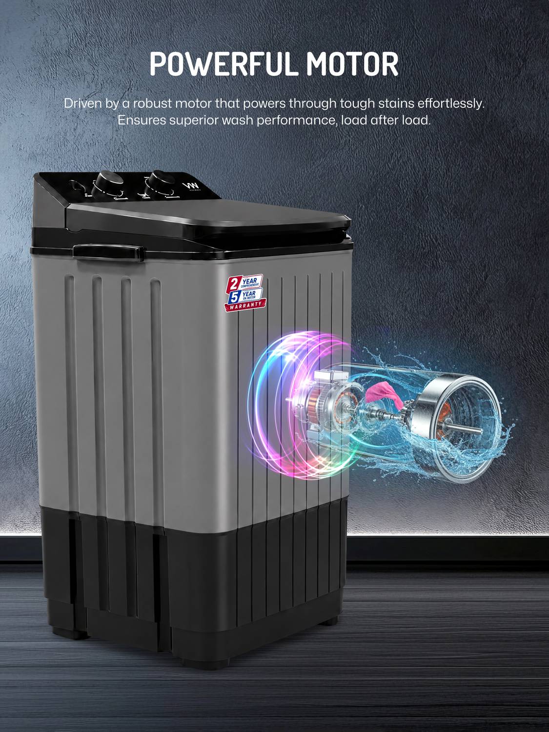 VW 8.5 kg Semi-Automatic Top Load Washer Grey - Image 3