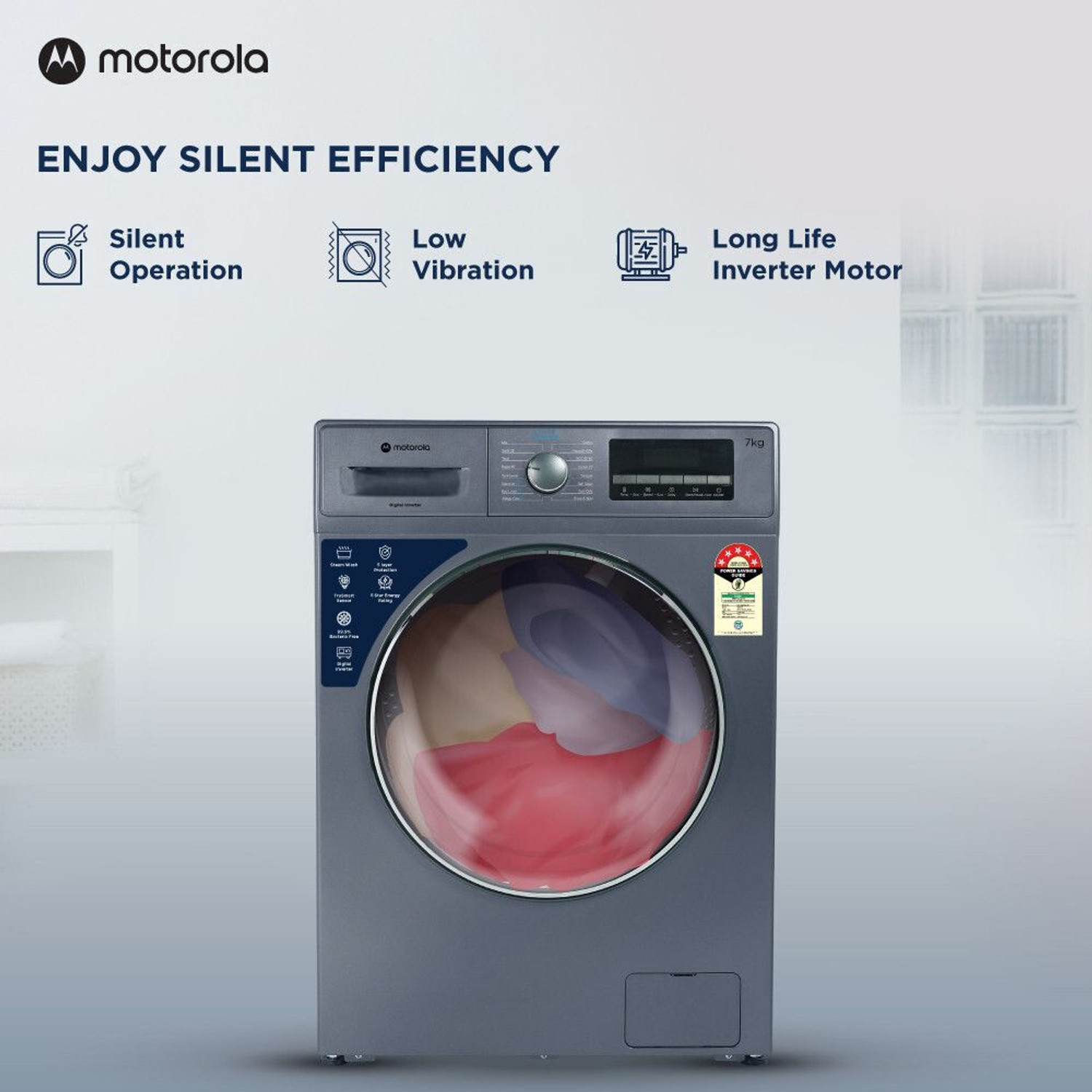Image of MOTOROLA 7 kg Super Steam Technology Fully Automatic Front Load Washing Machine with In-built Heater Blue