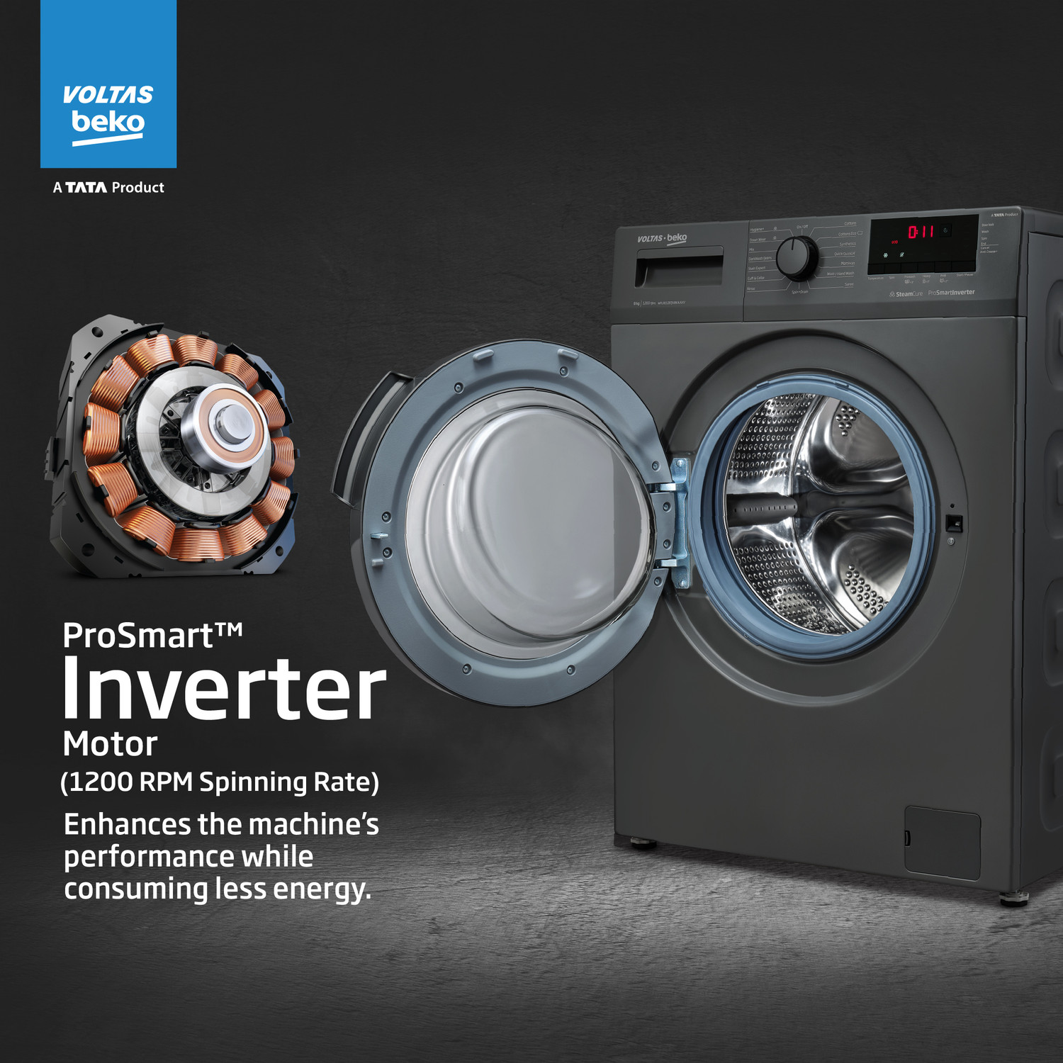 Image of Voltas Beko 9 kg Fully Automatic Front Load Washing Machine with In-built Heater Grey