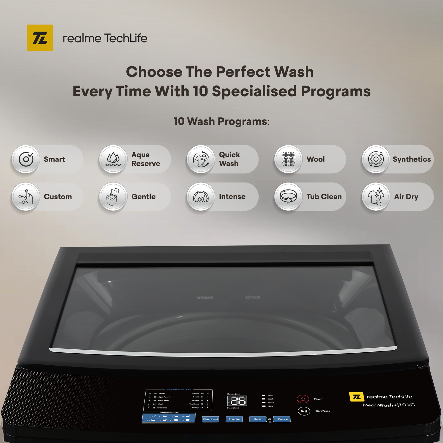 Image of realme TechLife 10 kg Fully Automatic Top Load Washing Machine Grey