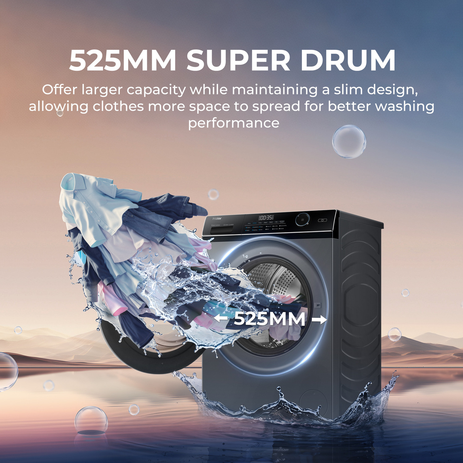 Image of Haier 10 kg 5 Star with AI Smart Wash, Hygiene Refresh, 525 mm Super Drum, Direct Motion Motor, Inbuilt Heater, WiFi Enabled, Washer Fully Automatic Front Load Washing Machine with In-built Heater Silver