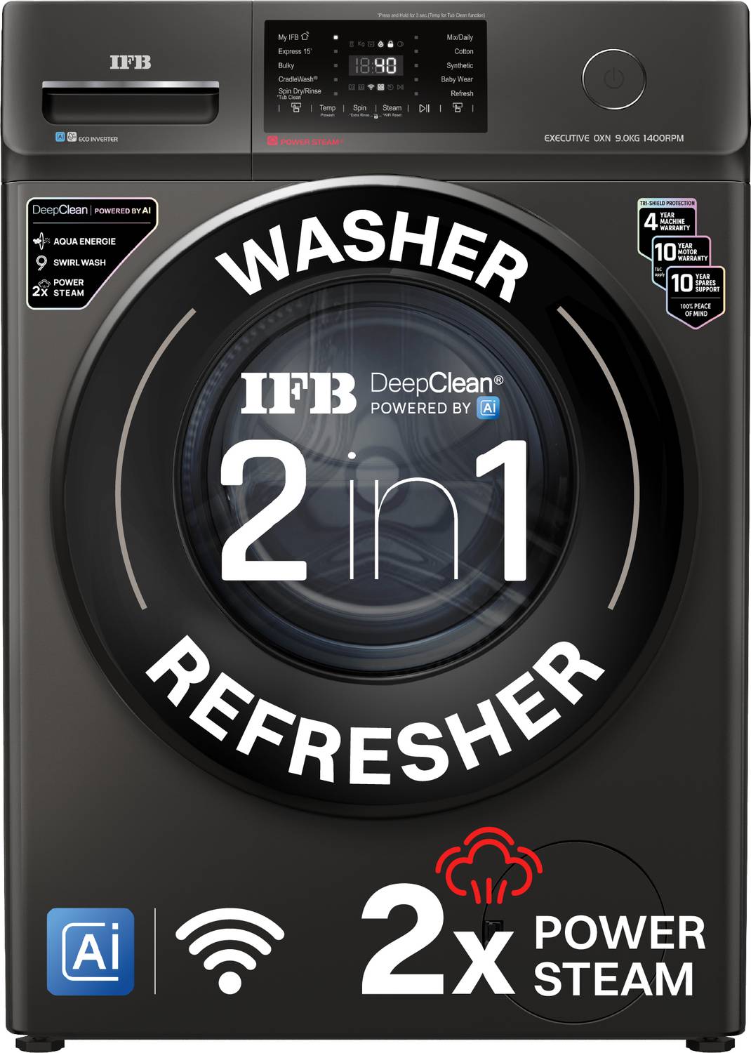 IFB 9 kg Front Load Washing Machine Black - Image 1