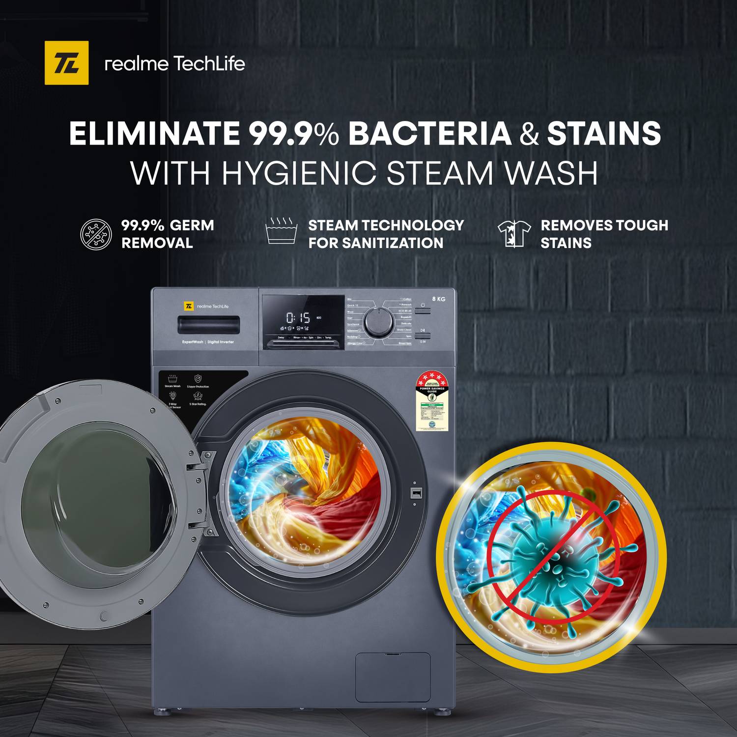 realme TechLife 8 kg Front Load Washing Machine Blue - Image 5