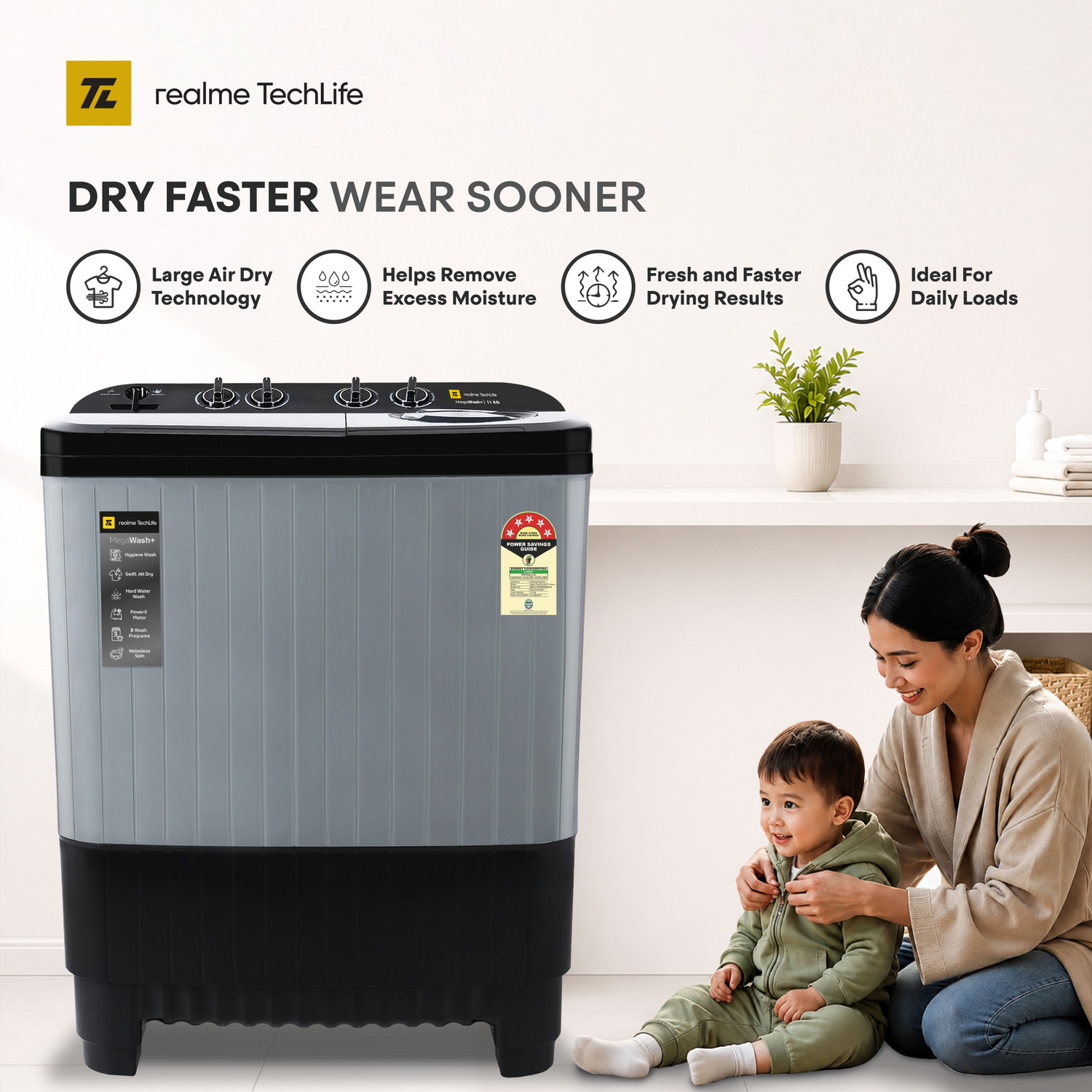 Image of realme TechLife 11 kg Semi Automatic Top Load Washing Machine Grey