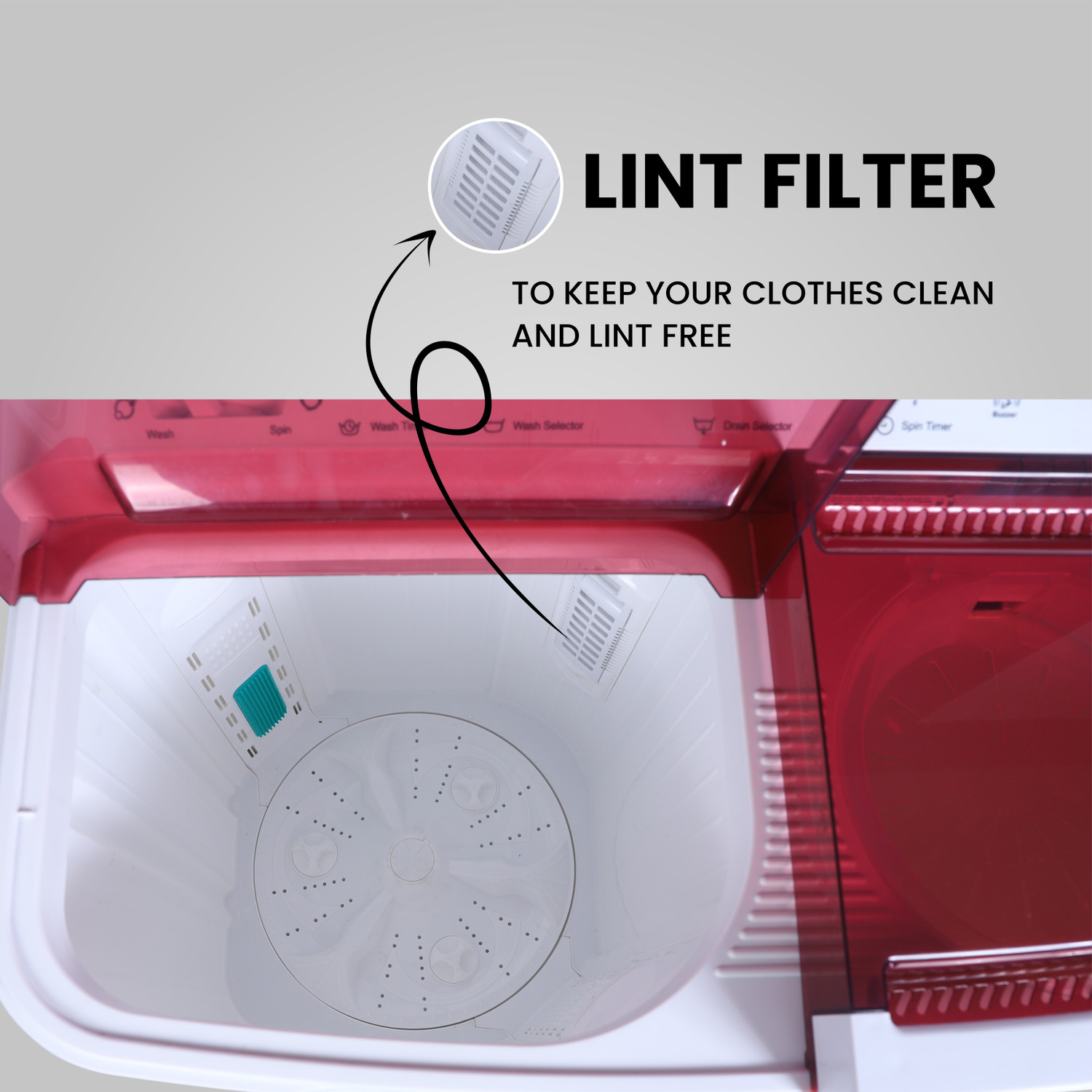 Image of FOXSKY 9.5 kg Semi Automatic Top Load Washing Machine Maroon, White