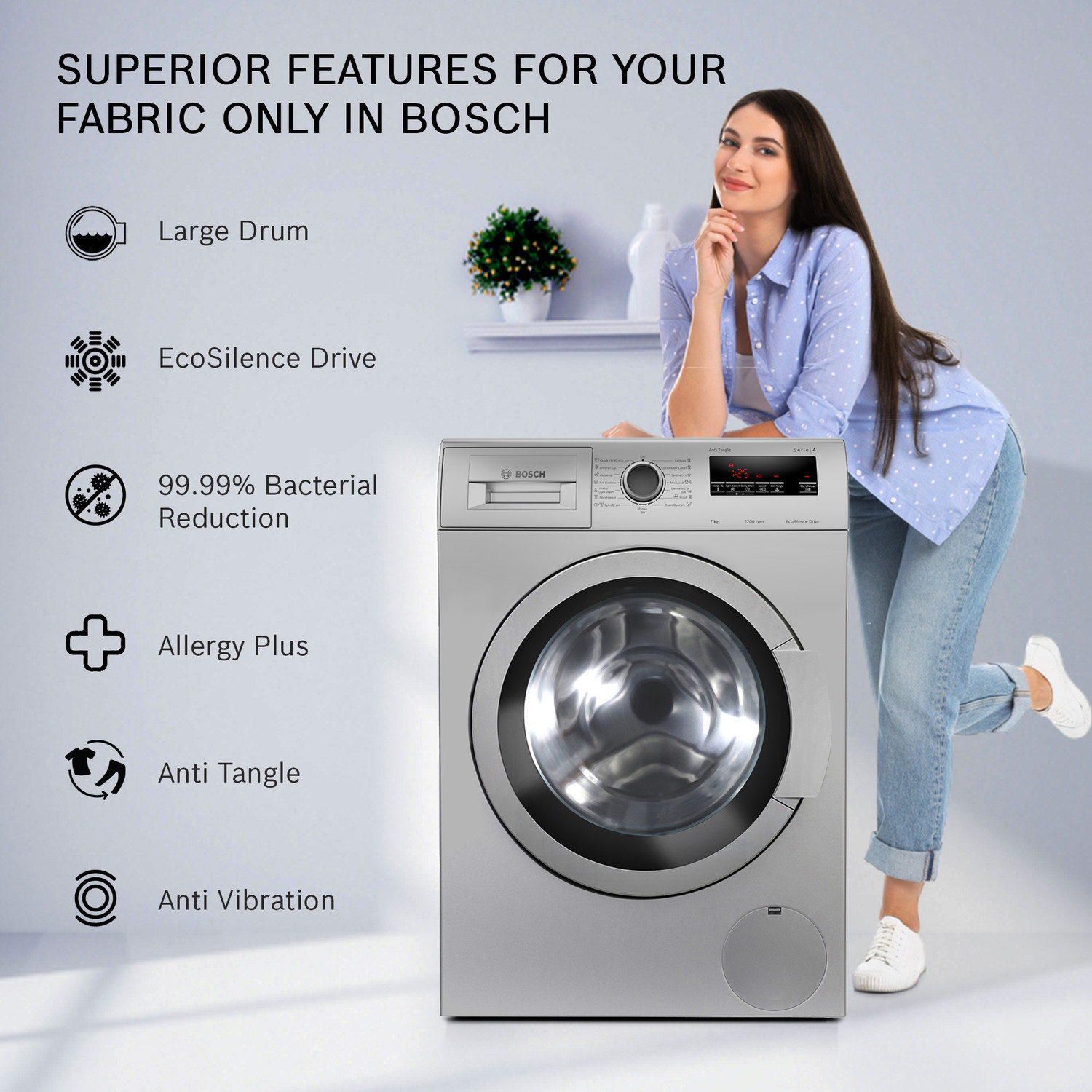 Image of BOSCH 7 kg AntiTangle,AntiVibration,1200RPM Fully Automatic Front Load Washing Machine with In-built Heater Grey