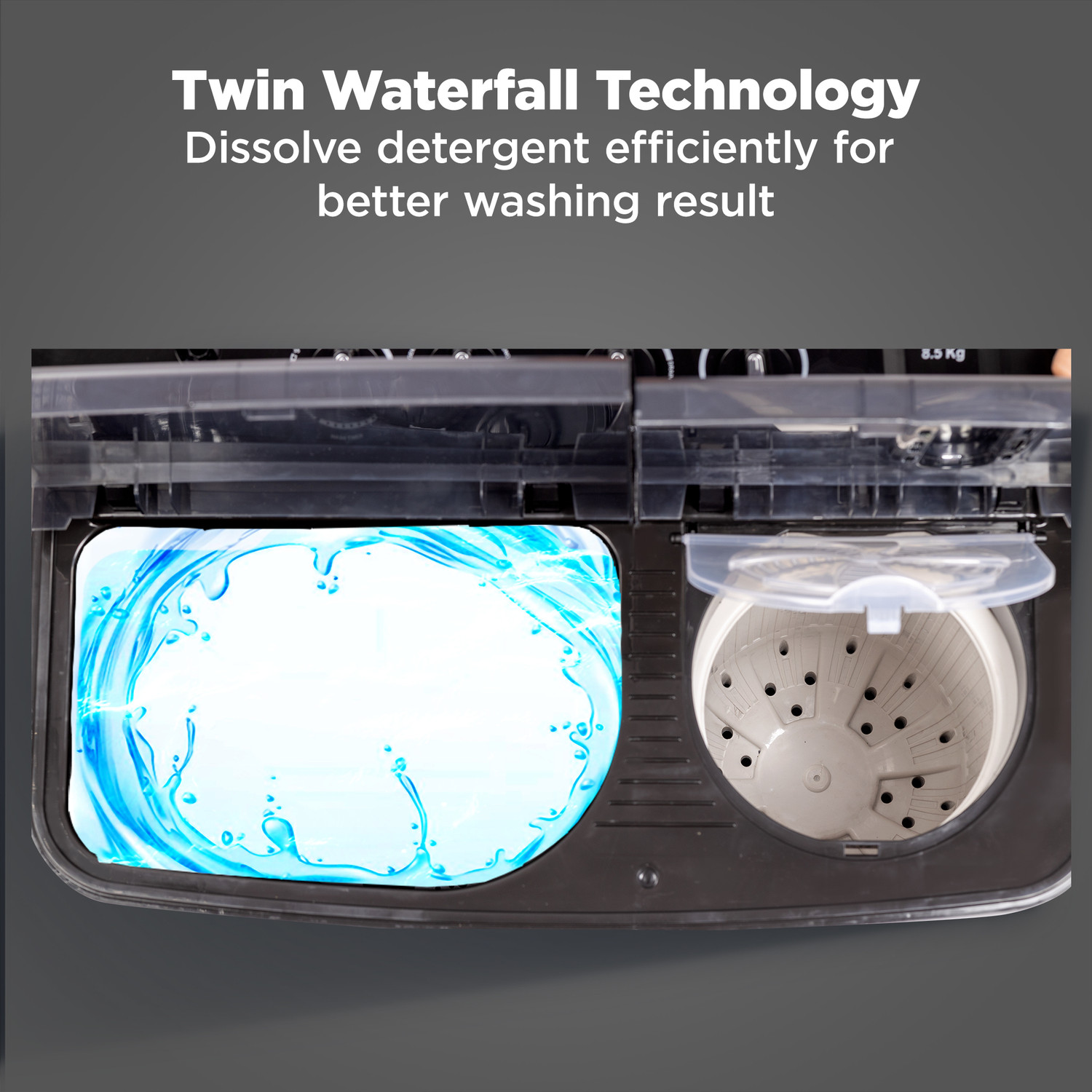 Image of TCL 8.5 kg 5 Star with Extra Powerful Motor, Magic & Lint Filter, Multi Jet Pulsator and Fast Dry Semi Automatic Top Load Washing Machine Black