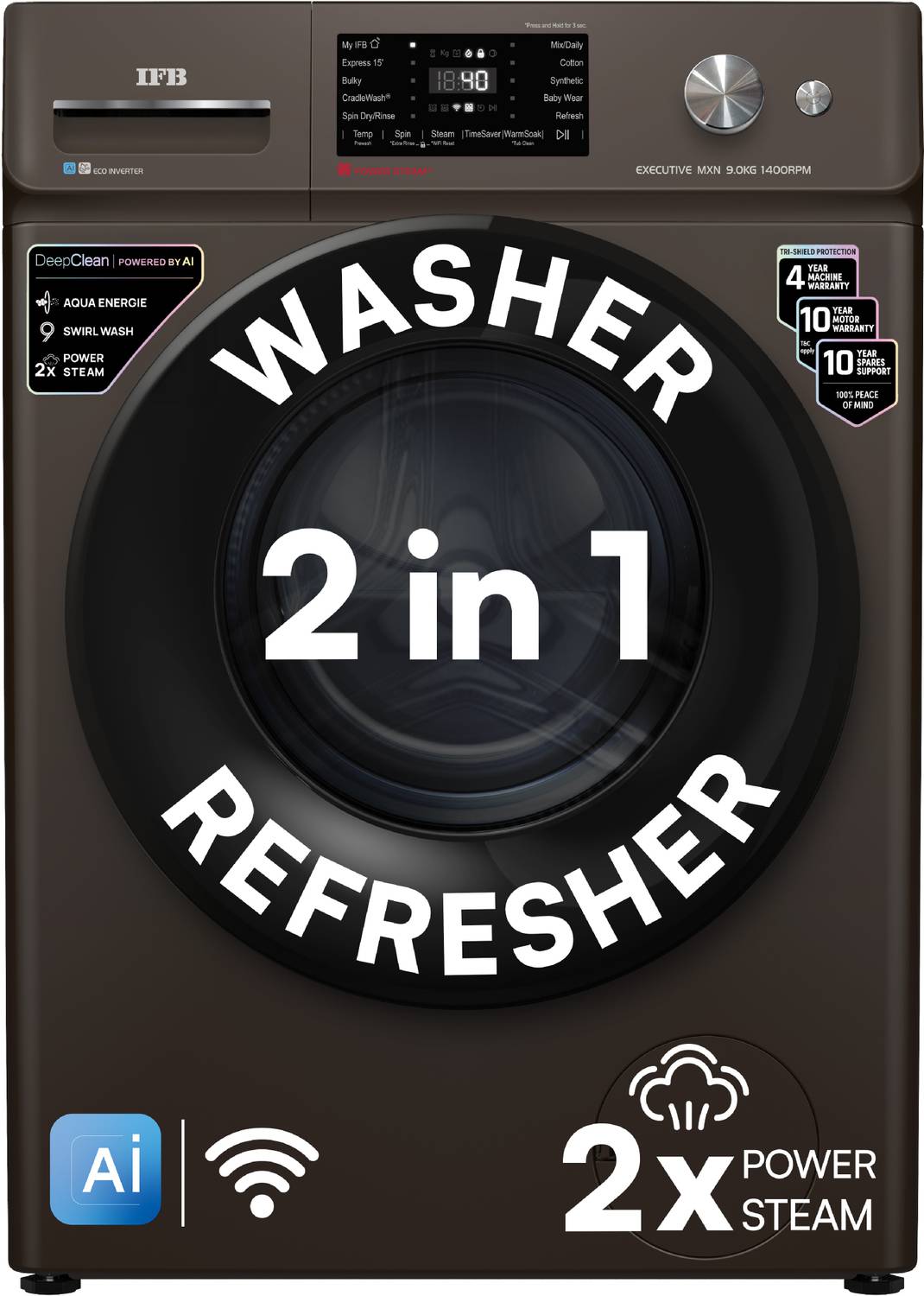 IFB 9 kg 5 Star with Steam Refresh program, 9 Swirl Wash, Eco Inv