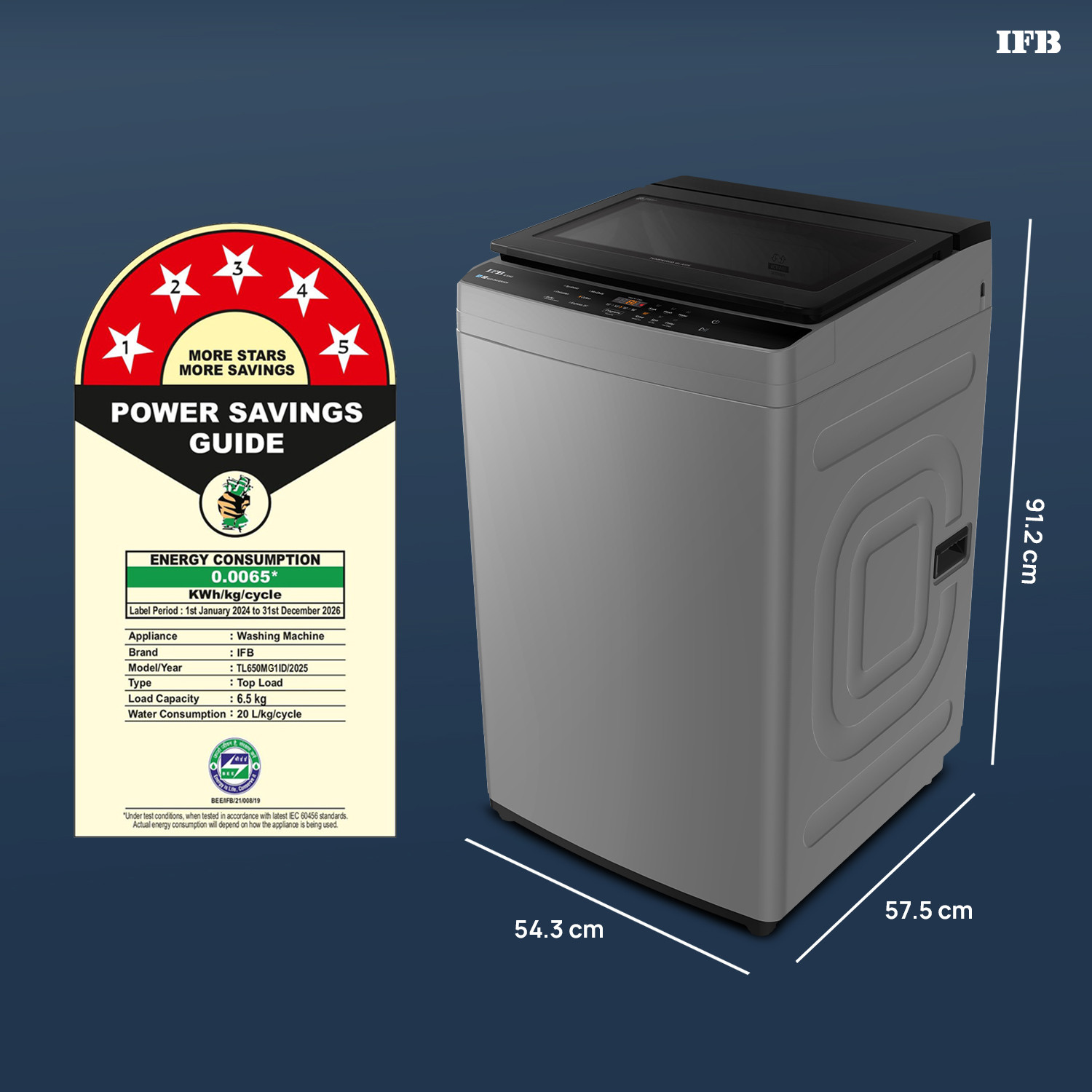 Image of IFB 6.5 kg 5 Star AI Powered DeepClean Technology with Eco-inverter, Activmix, AquaEnergie, Inbuilt Wheels Fully Automatic Top Load Washing Machine Grey