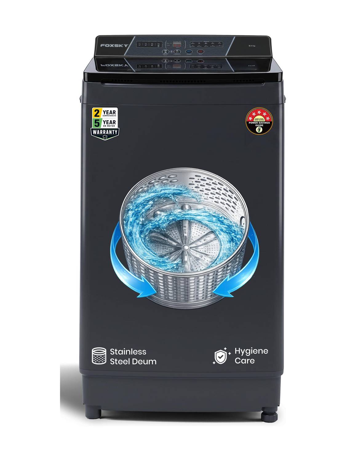 FOXSKY 9 kg Fully Automatic Top Load Washing Machine Grey